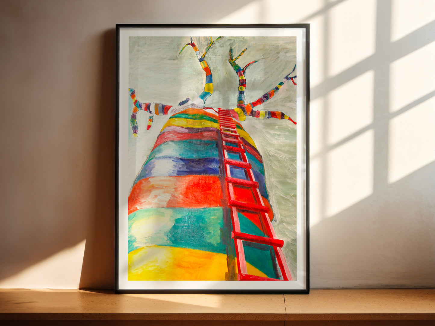 tirage d'art de L ascension sur un mur blanc avec ombre de fenêtre