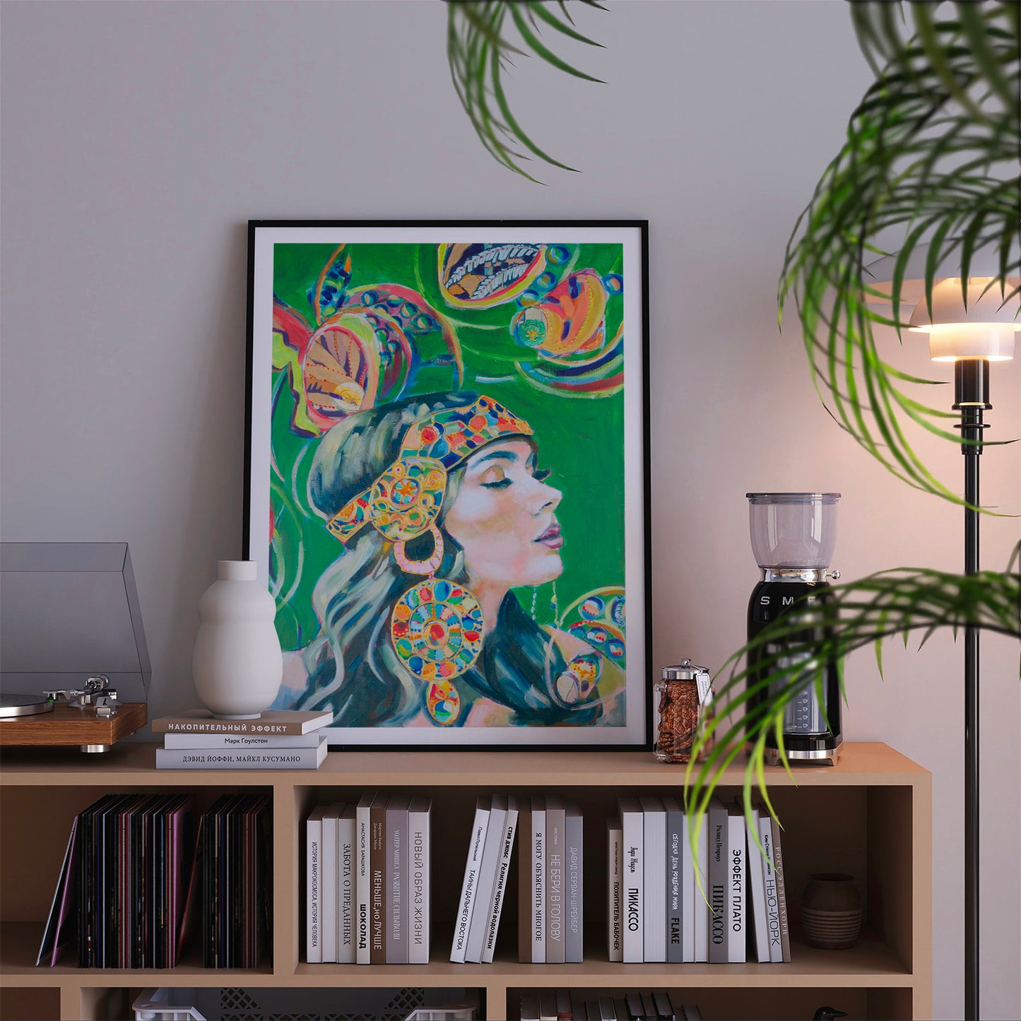 tirage d'art de La premiere fois sur commode avec lampe