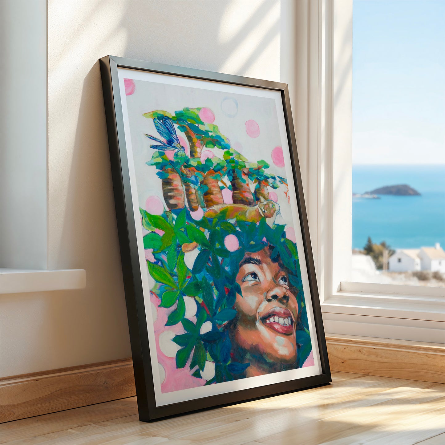 tirage d'art de La vie en rose appuyé sur un mur