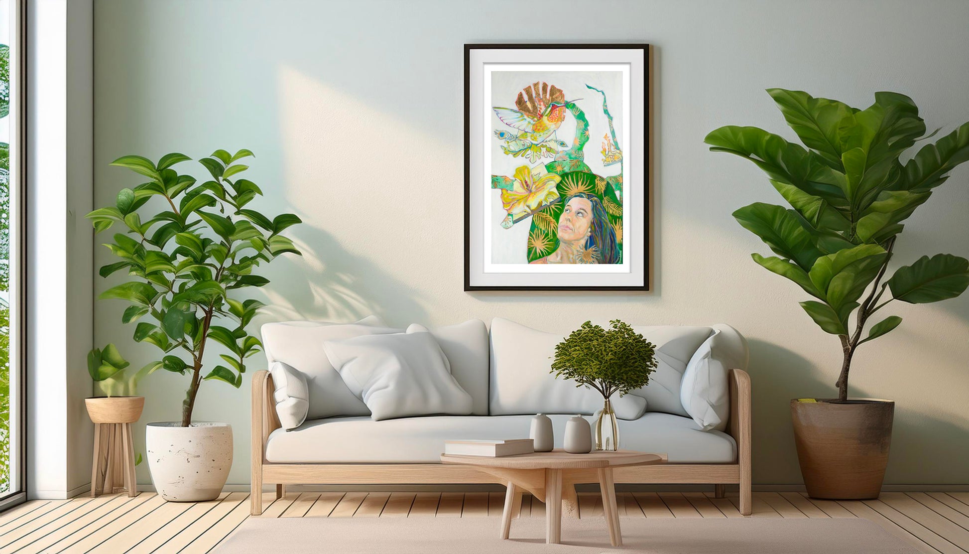 Oeuvre originale peinture a l'huile Le colibri 0 Poster Mockup mise en scène