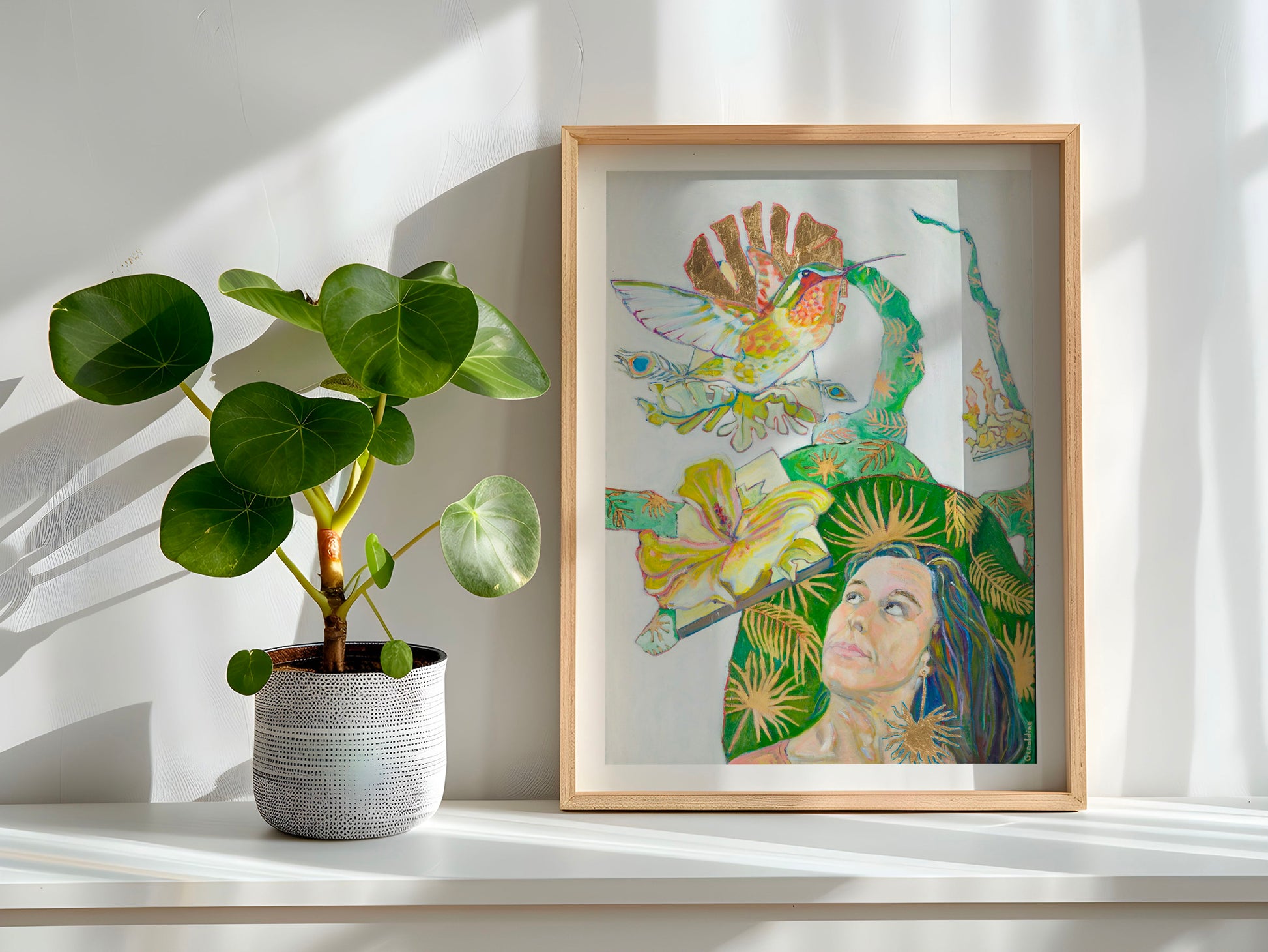 tirage d'art de  Le colibri mur blanc et ombres