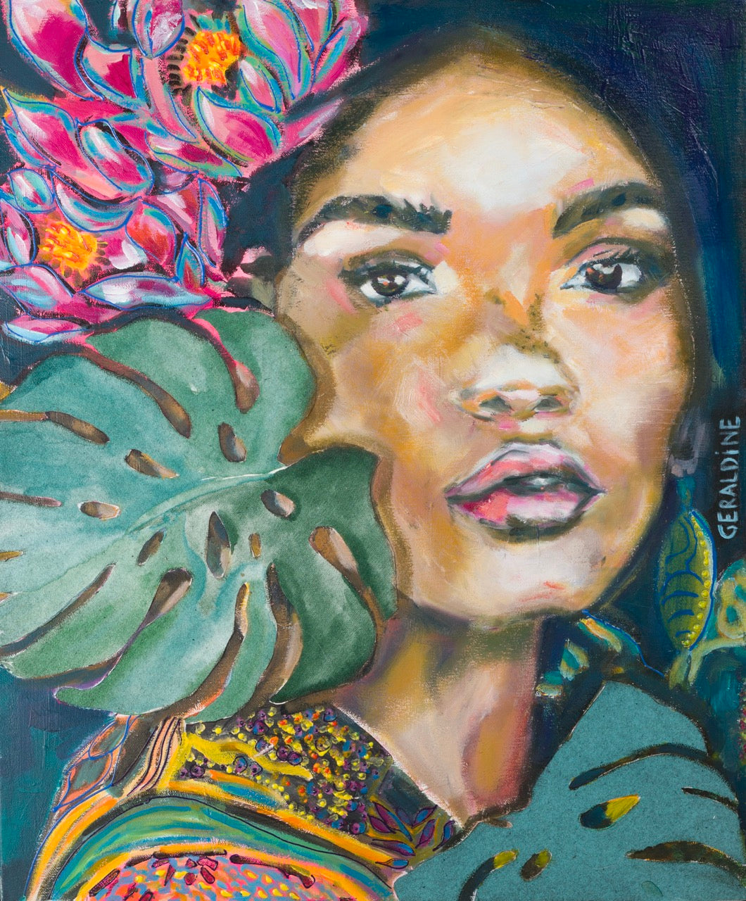 Derrière la feuille - 60x50cm