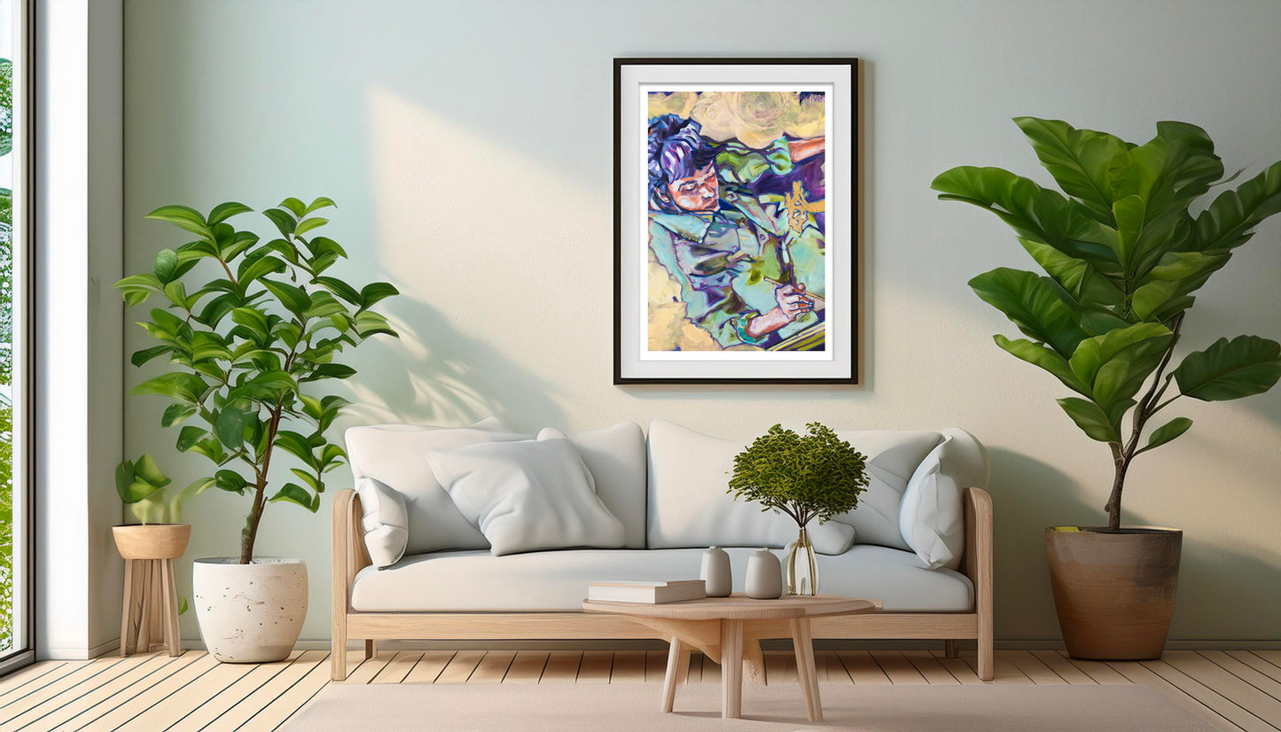 Oeuvre originale peinture a l'huile Mon jardin 0 Poster Mockup mise en scène
