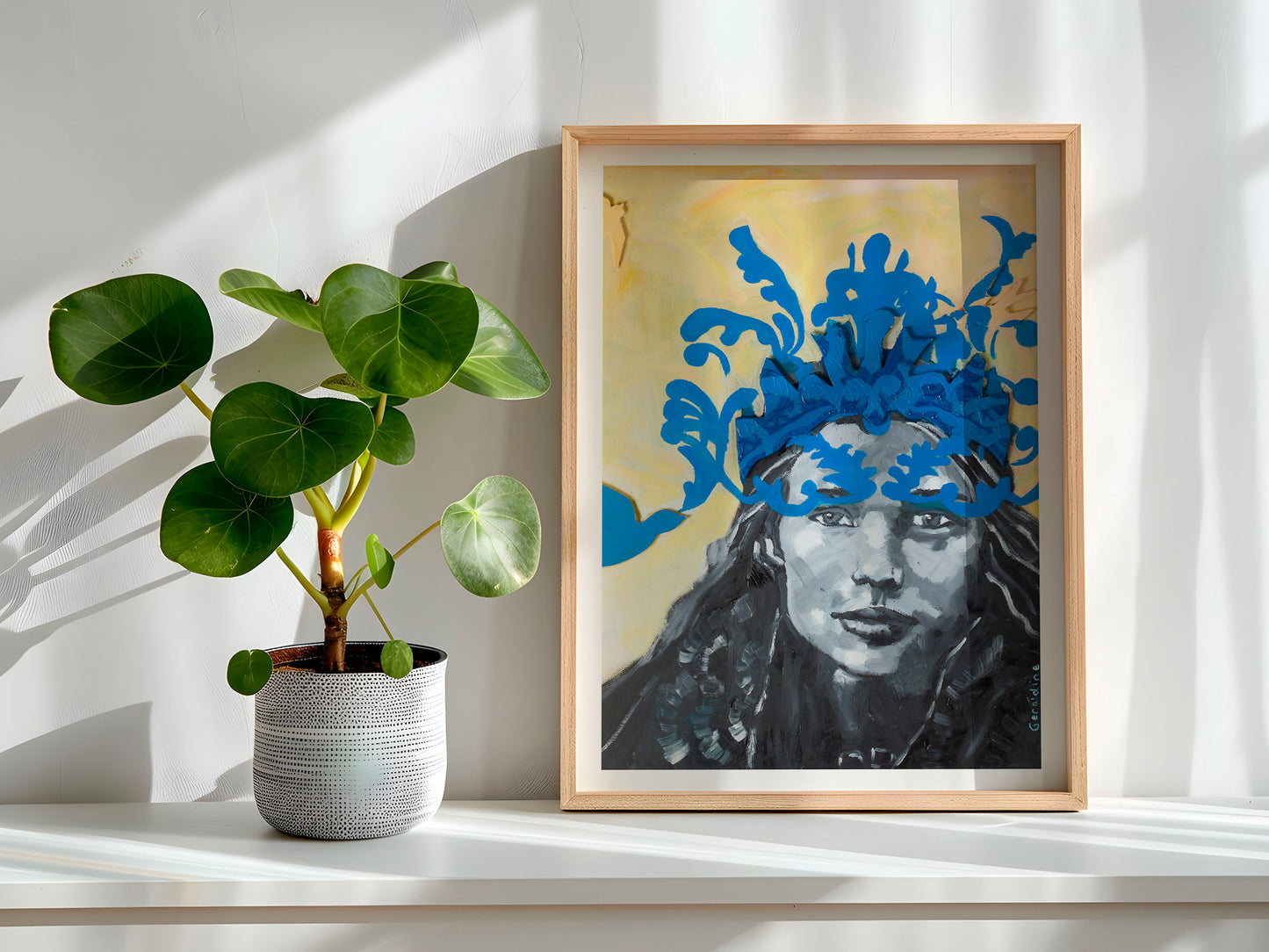 tirage d'art de Reine hirondelle mur blanc et ombres