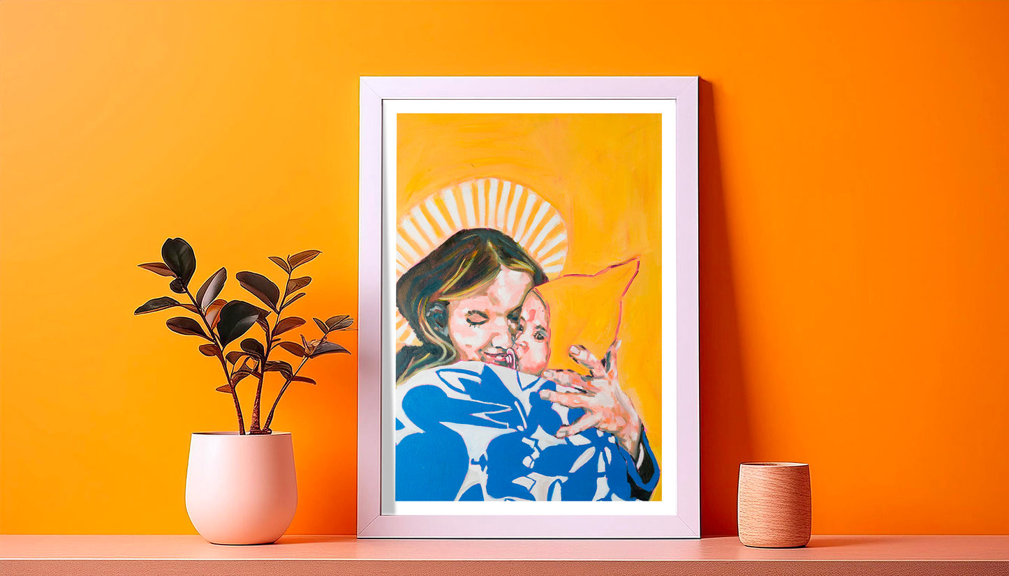 Oeuvre originale peinture a l'huile Un ange passe 0 Poster Mockup mise en scène