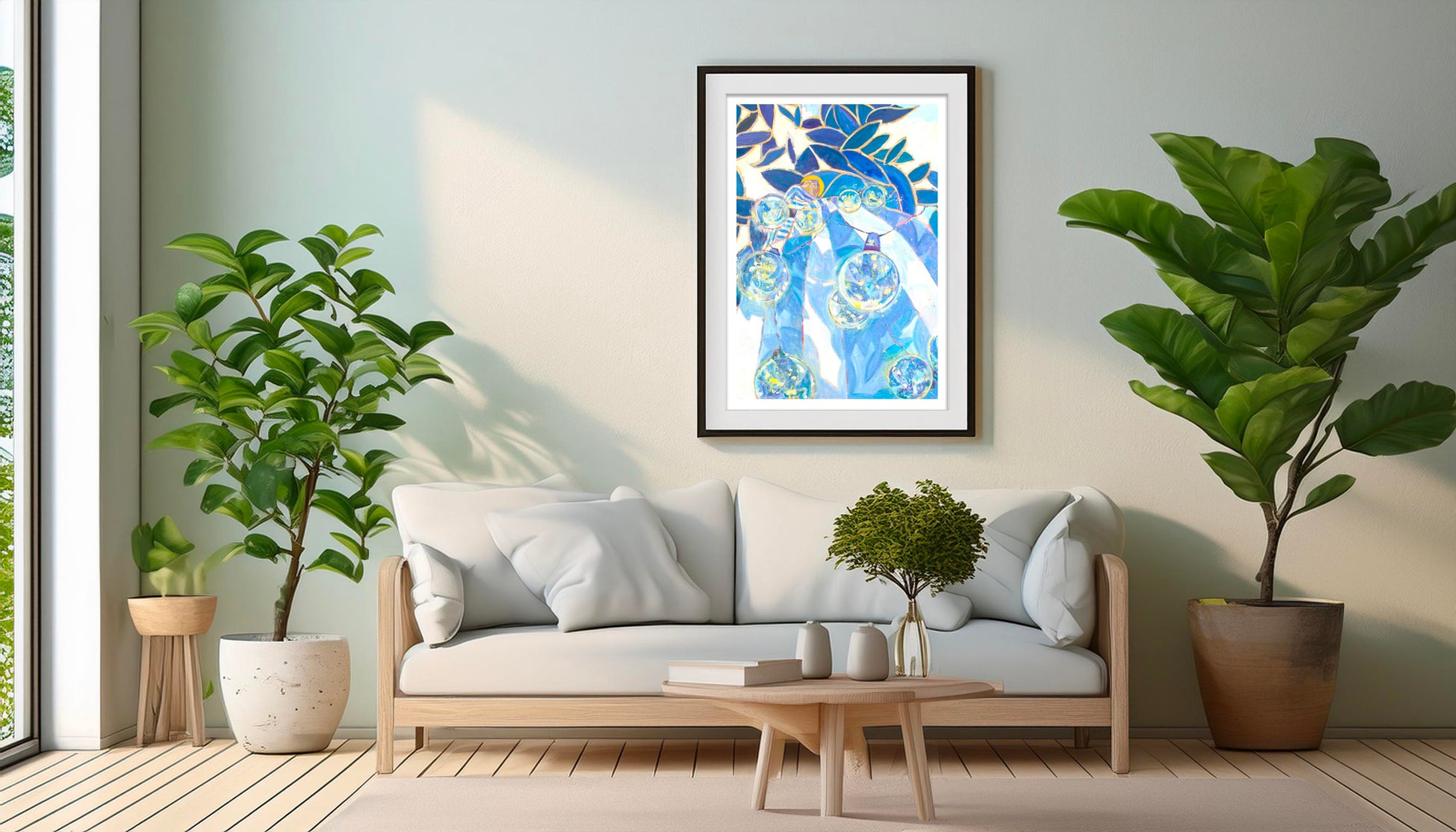 Oeuvre originale peinture a l'huile Un soir d ete 0 Poster Mockup mise en scène