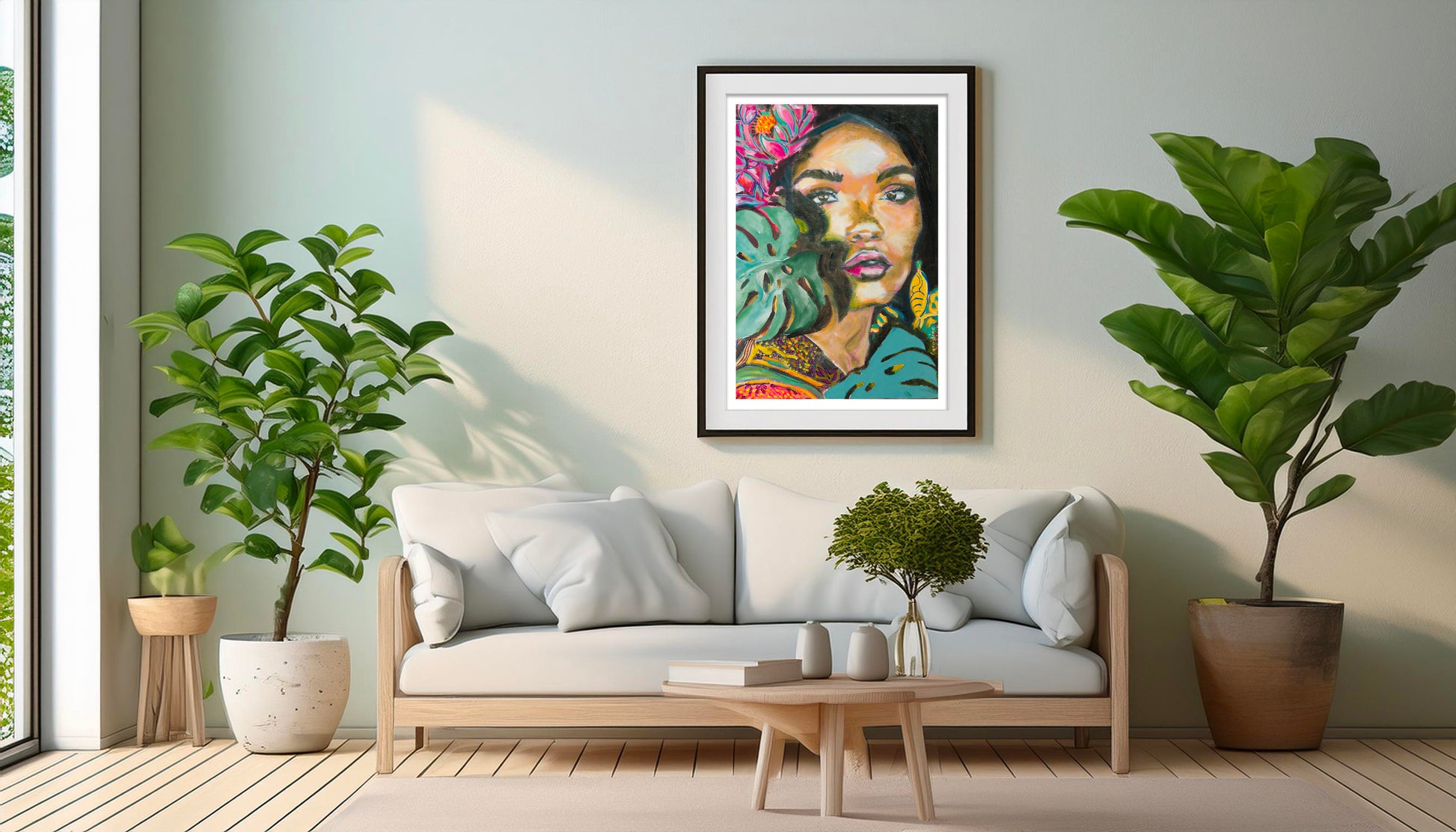 tirage d'art de ombredelafeuille sur mur blanc dans un salon