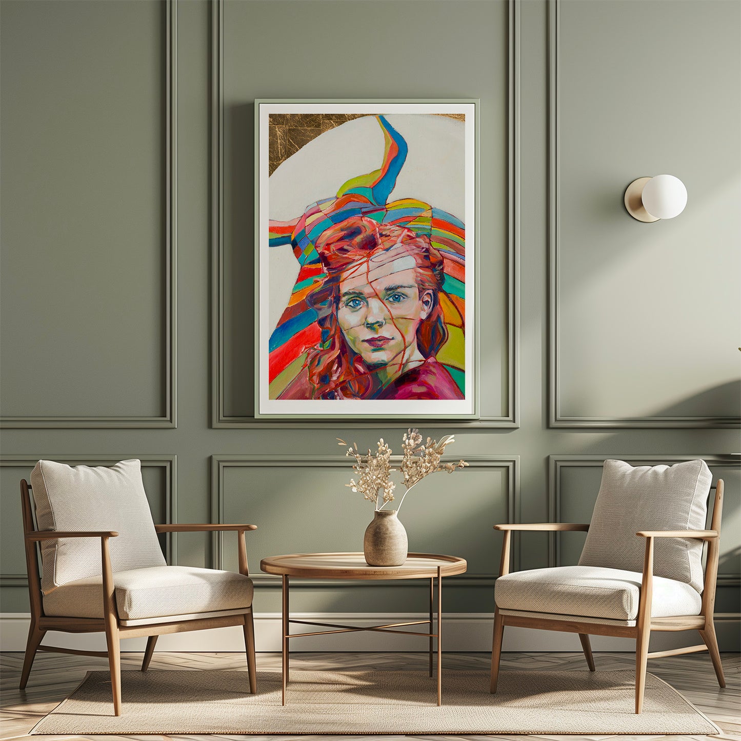 tirage d'art de resistante mur vert avec 2 chaises