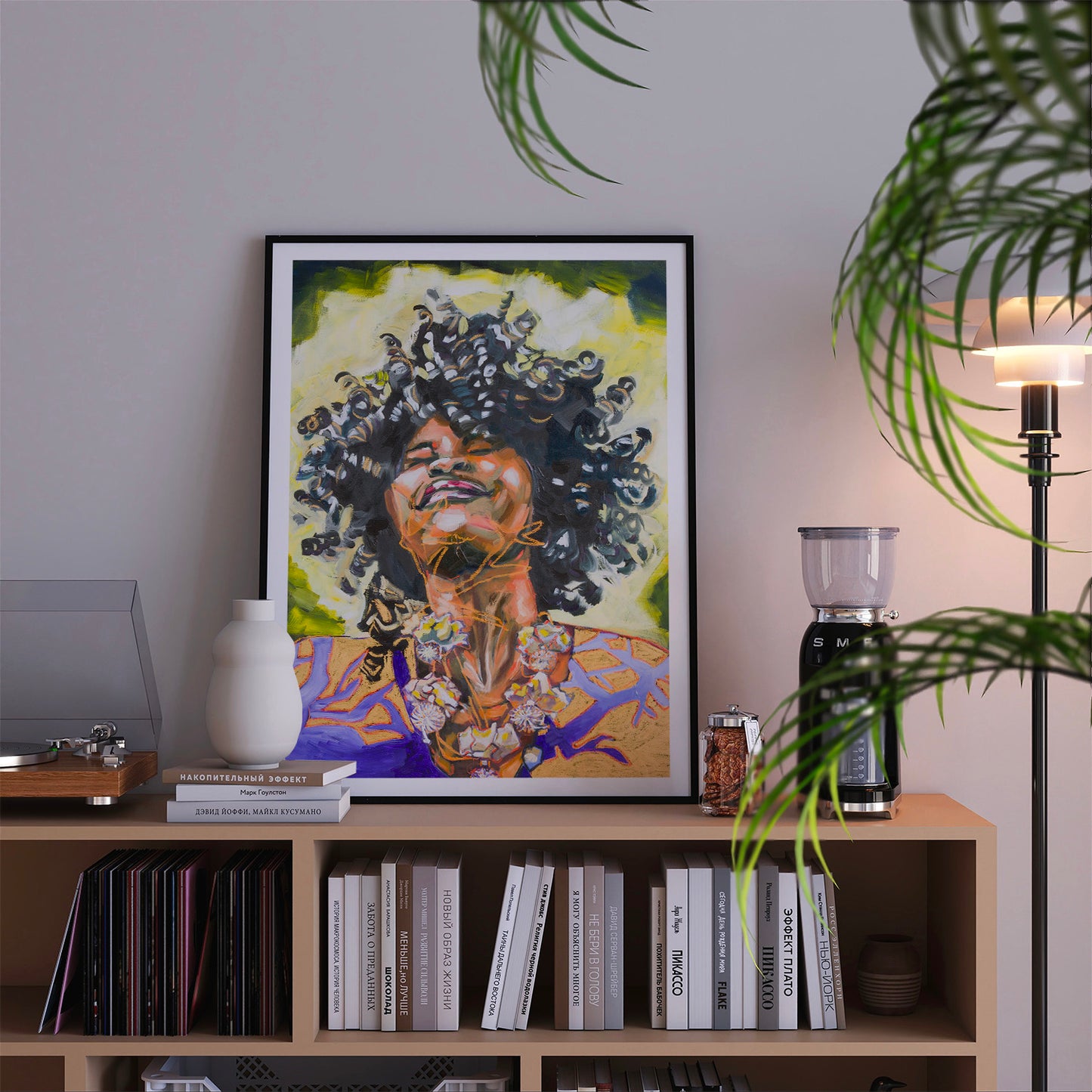 tirage d'art de  La force du baobab sur commode avec lampe