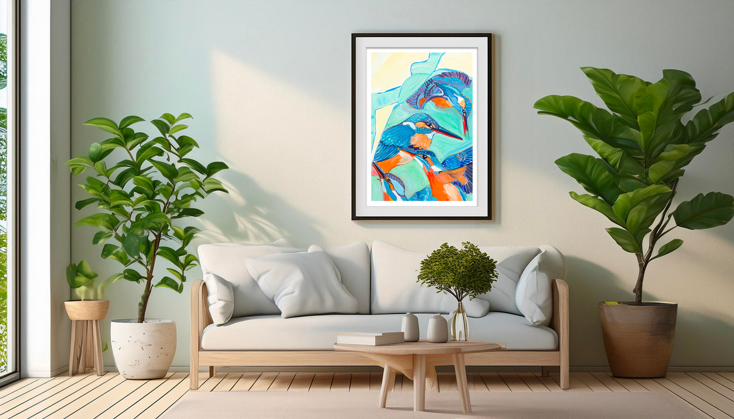 Oeuvre originale peinture a l'huile Vous entendez le bruit des ailes  0 Poster Mockup mise en scène