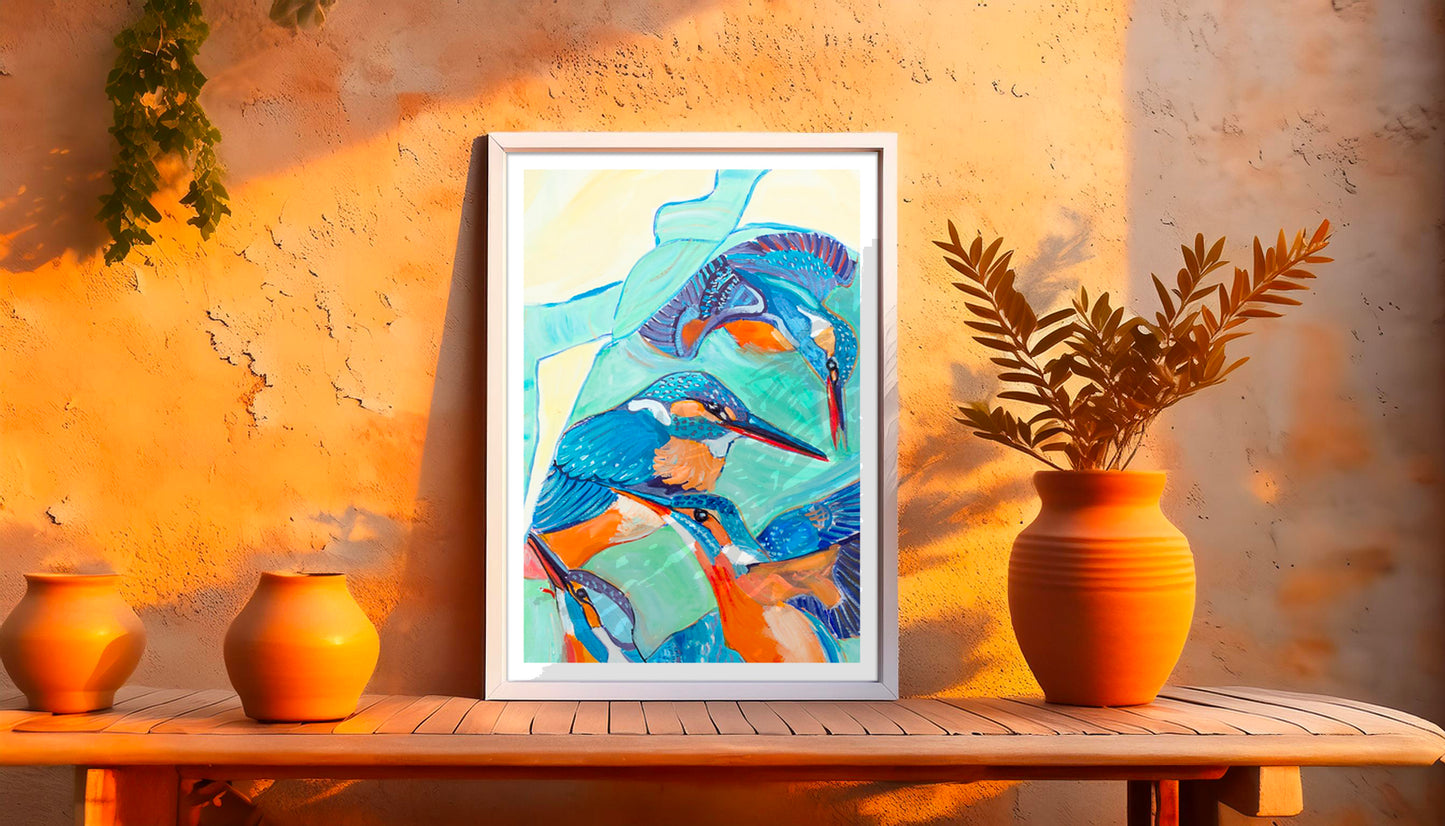 Oeuvre originale peinture a l'huile Vous entendez le bruit des ailes  0 Poster Mockup mise en scène